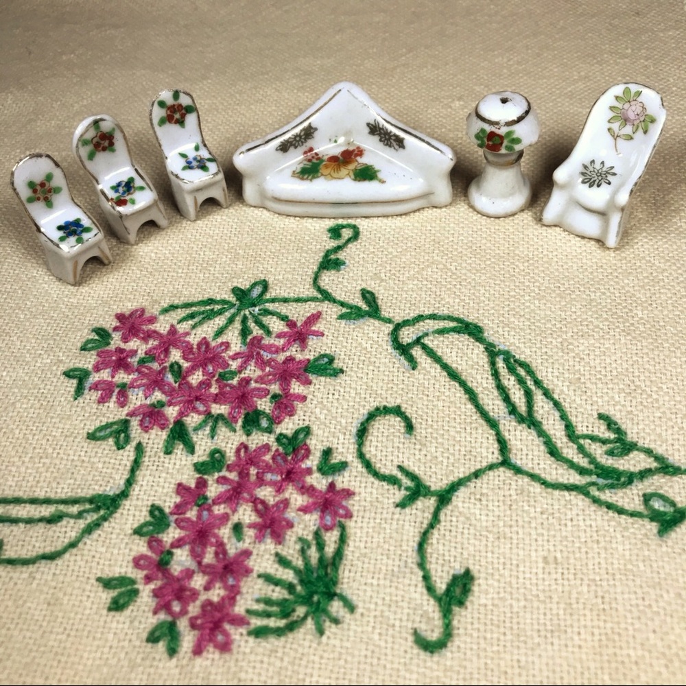 Vintage Japan Porcelain Miniature Furniture 6 Pcs